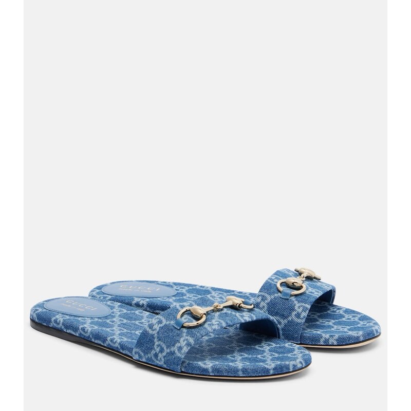 Gucci Horsebit GG denim slides
