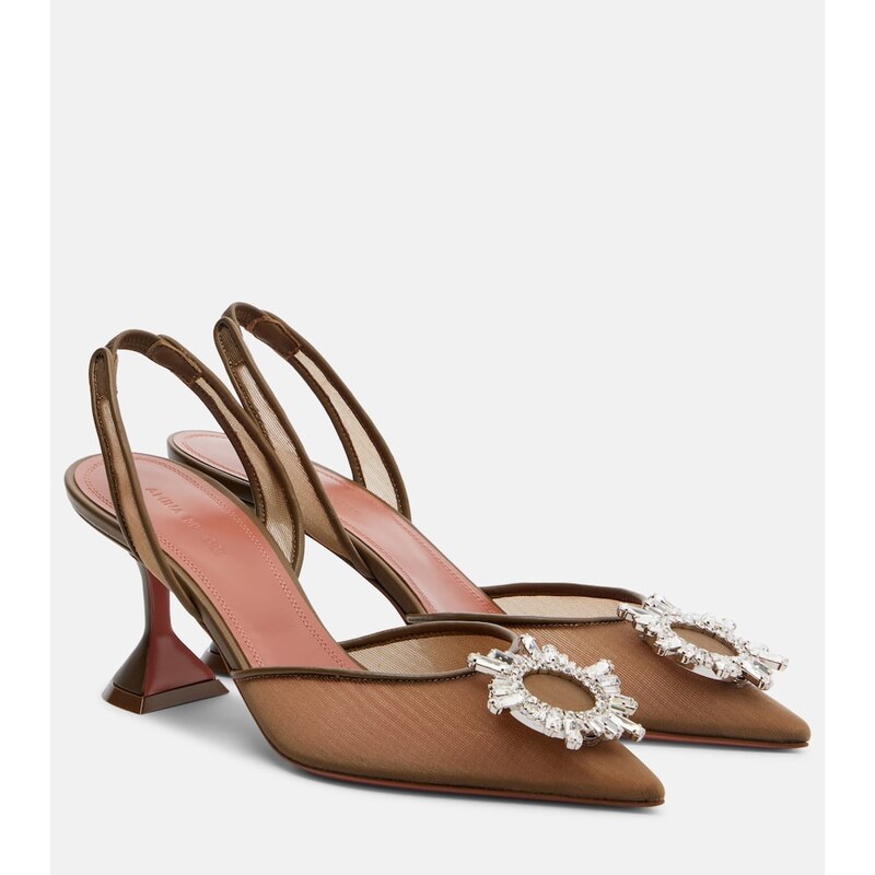 Amina Muaddi Begum embellished mesh slingback pumps