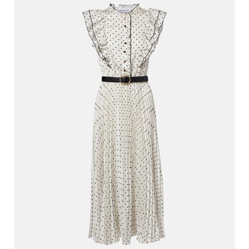 Self-Portrait Belted polka-dot pleated midi dress