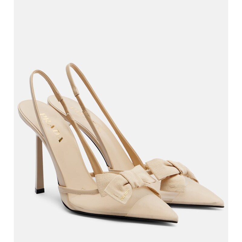 Prada Bow-detail mesh slingback pumps