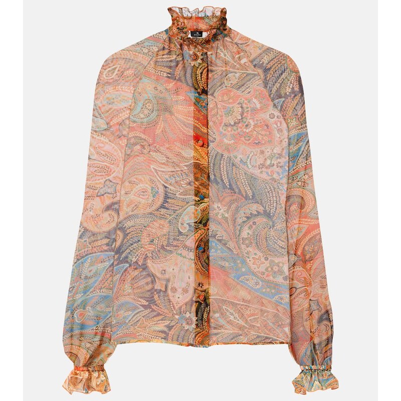 Etro rufflesilk košile pro ženy v barvě Stampa F.Do Rosso
