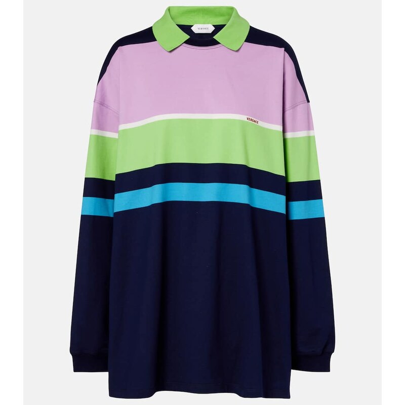Versace Striped cotton jersey polo sweater