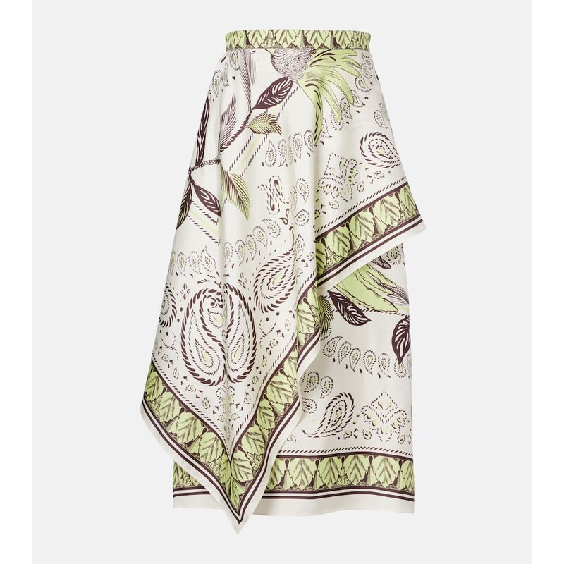 Tory Burch Printed silk satin midi skirt