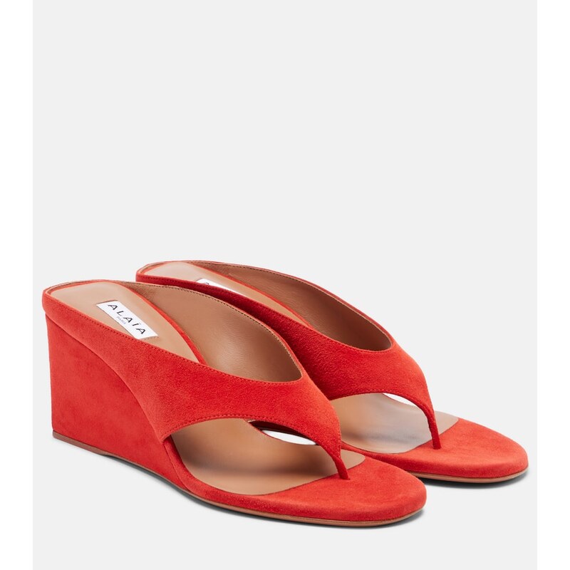 Alaia AlaÃ¯a Cube suede wedge thong sandals