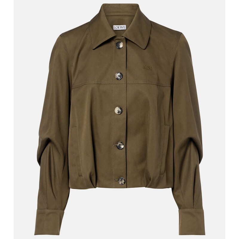 Košilová bunda Loewe v barvě khaki green z bavlny a škótského hedvábí