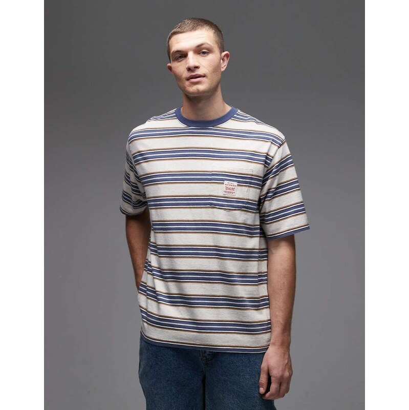 Levis Workwear pocket logo relaxed t-shirt in khaki stripe-Green