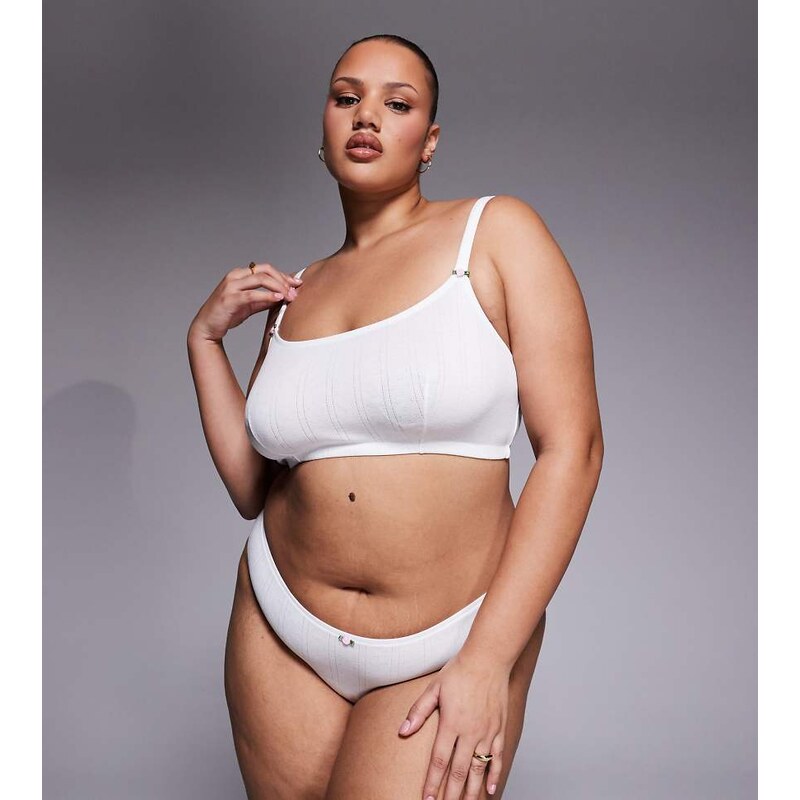 ASOS Curve ASOS DESIGN Curve Evie pointelle brazilian with rosebud 115514449
