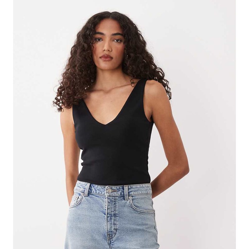 ASOS Tall ASOS DESIGN Tall compact cotton v neck bodysuit in black 114157235