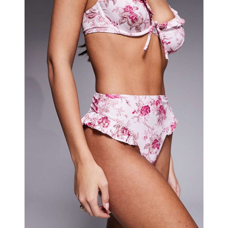 ASOS DESIGN Flora frill edge high leg high waist bikini bottom
