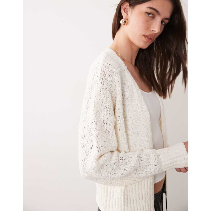 ASOS DESIGN slub edge to edge cardigan in cream-White 115519448