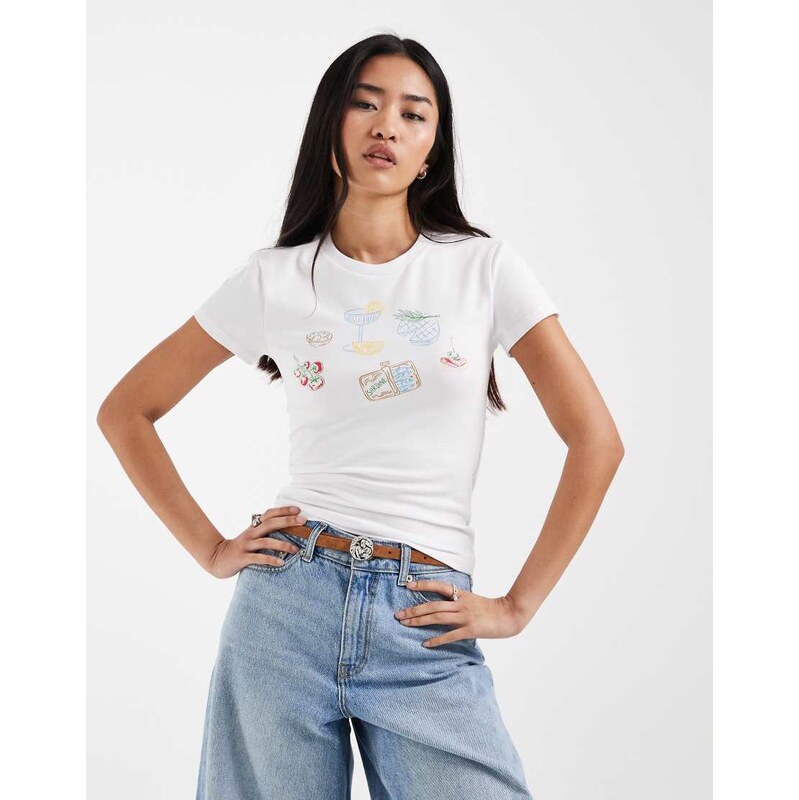 ONLY fitted t-shirt with dinner print in white