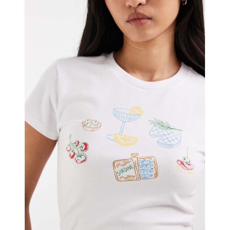 ONLY fitted t-shirt with dinner print in white