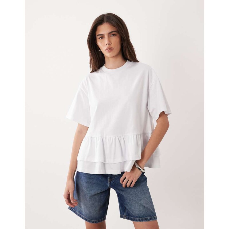 ASOS DESIGN oversized t-shirt with double peplum hem in white
