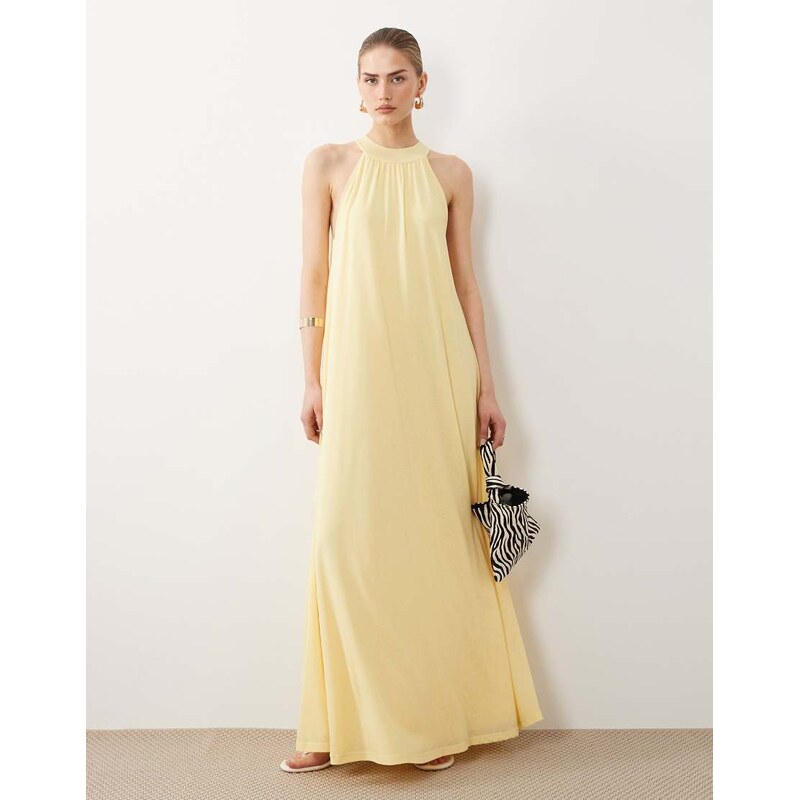 ASOS DESIGN tie detail trapeze mesh dress in yellow