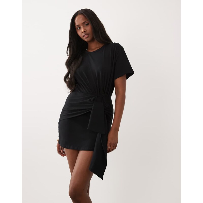 ASOS DESIGN short sleeve gathered mini dress in black