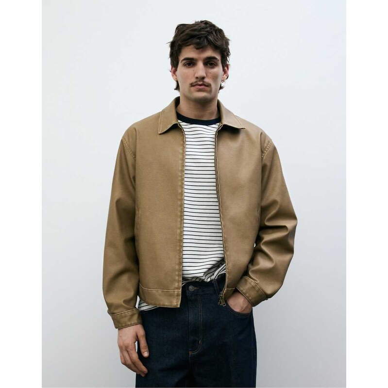 Pull&Bear Washed faux leather jacket in brown
