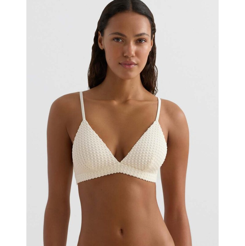 OYSHO Bubble-texture crochet triangle bikini top in ecru-Neutral 114157378
