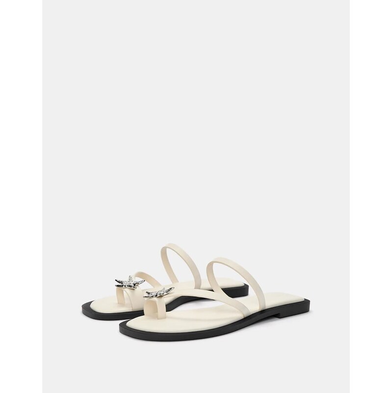 Pull&Bear Flat embellished sandals in ecru-White