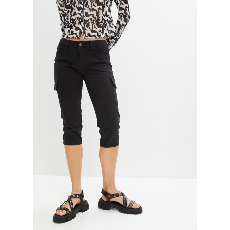 bonprix Capri kalhoty z elastické bavlněné směsi černá Žena