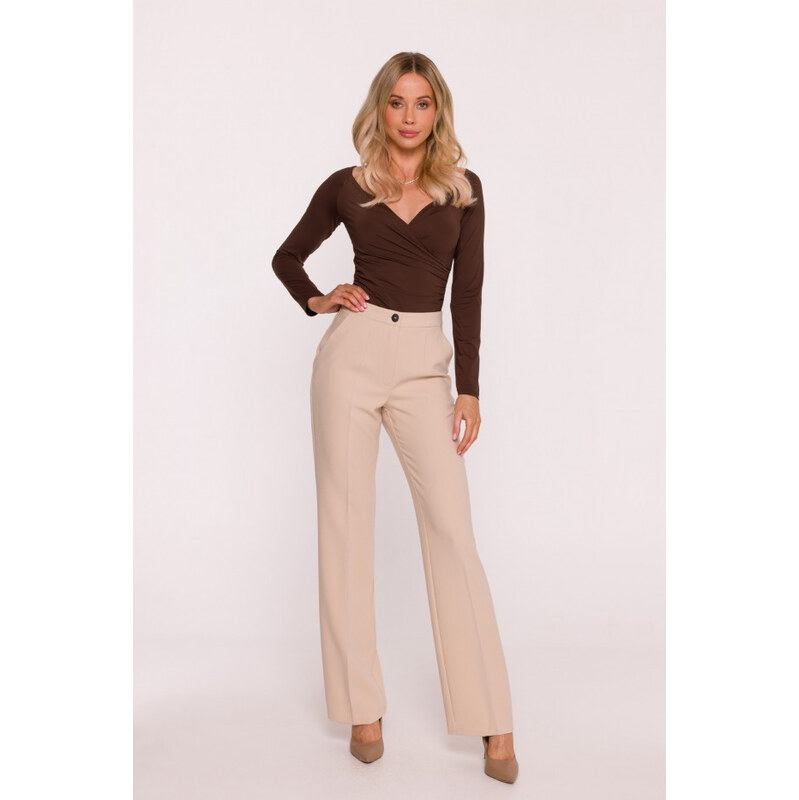 Dámské kalhoty s laclem S418 béžové - Stylove 114158511