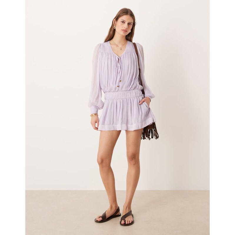 Free People sunbeam long sleeve mini dress in orchid hush-Purple