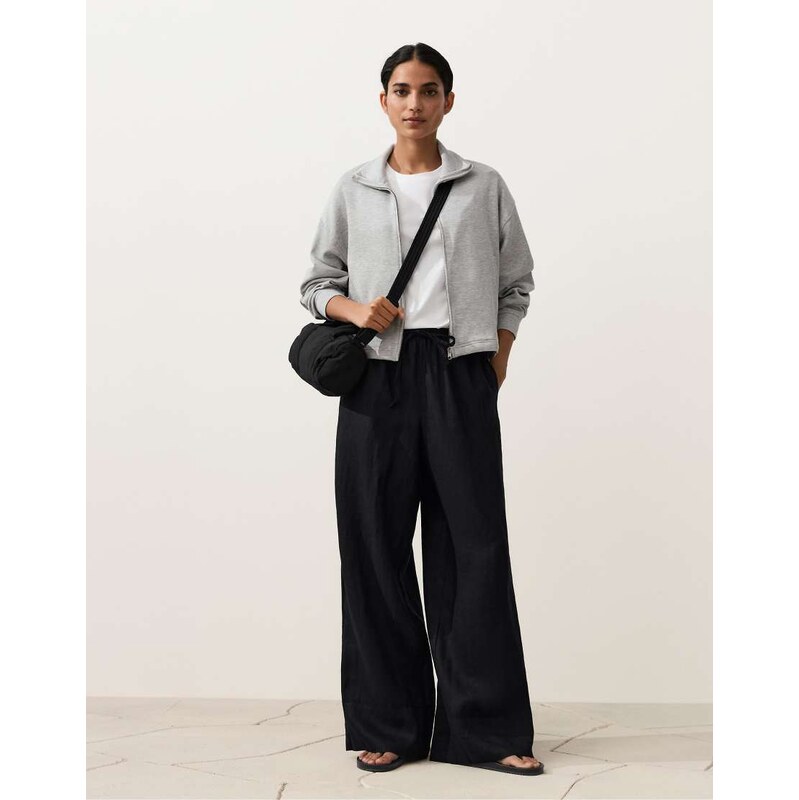 OYSHO 100% linen straight-leg trousers with seam detail in black 114183741