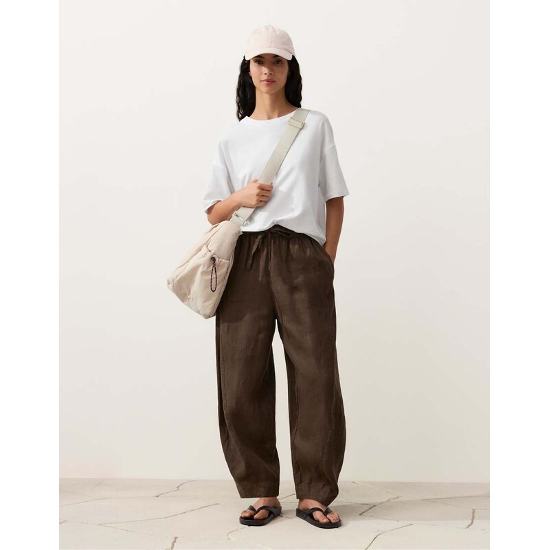 OYSHO 100% linen balloon trousers in brown 114215936
