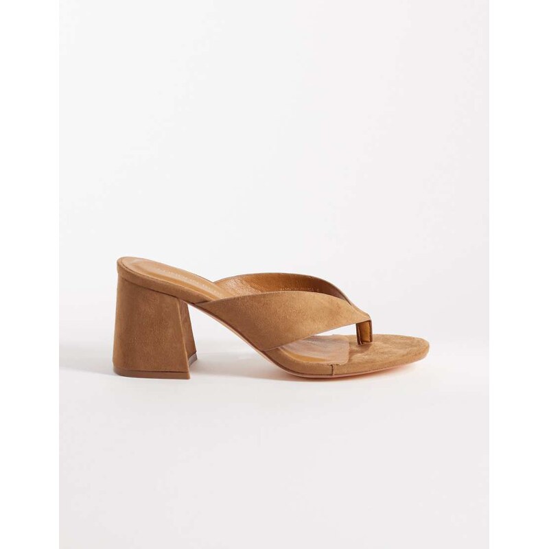 London Rebel Elle heeled thong sandal in mocha-Brown 115517919