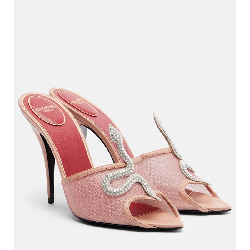 Valentino Garavani CÅur VipÃ¨re embellished mesh mules
