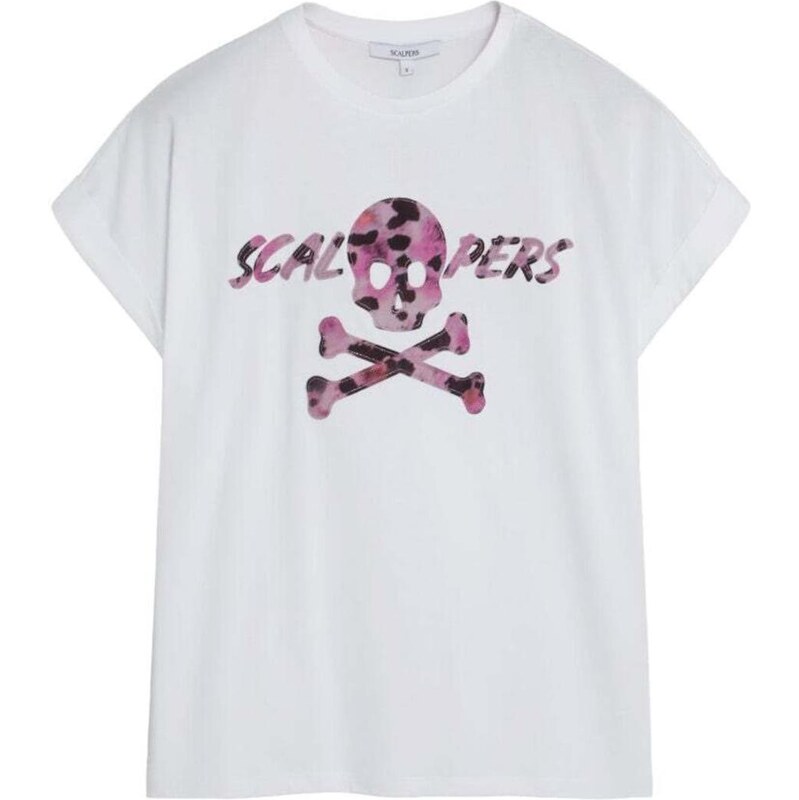 Scalpers Tričko Spot Trize Skull šeříková / černá / bílá