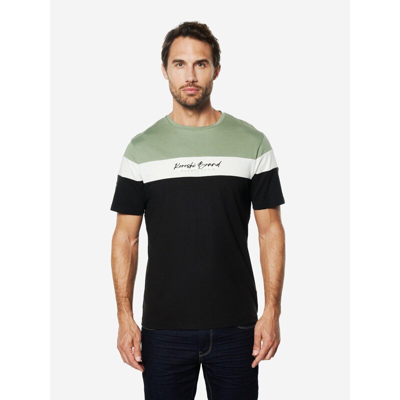 KOROSHI Tričko olivová / černá / offwhite