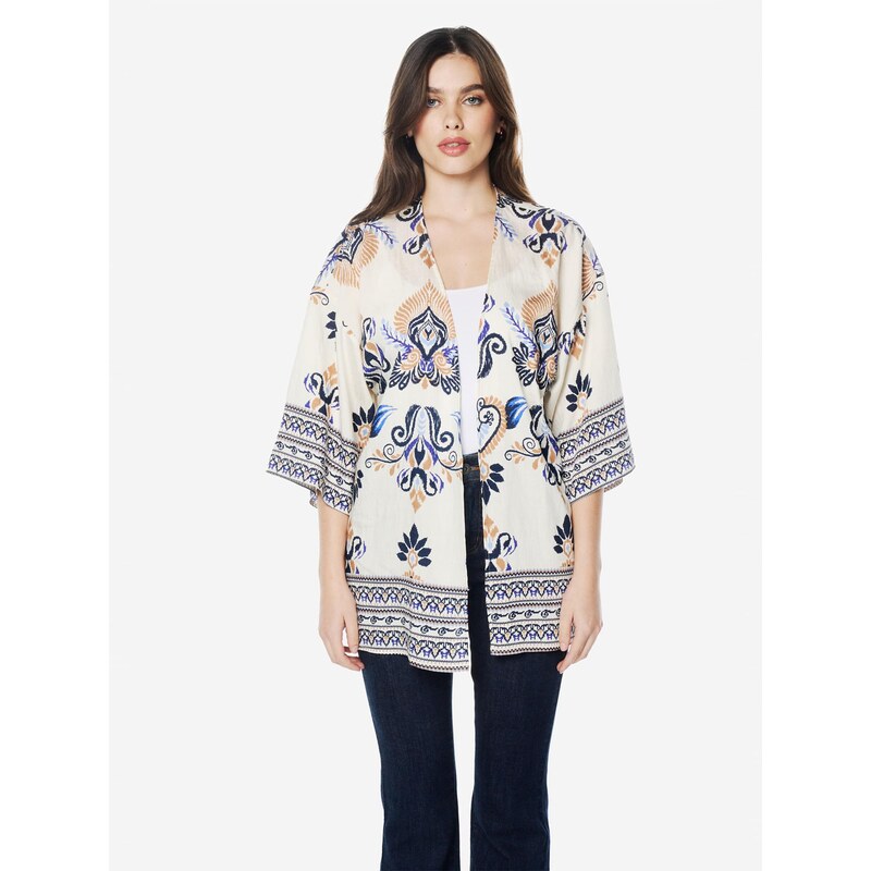 KOROSHI Kimono písková / modrá / bílá