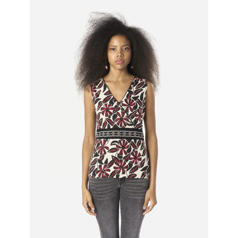 KOROSHI Top tmavě červená / černá / offwhite