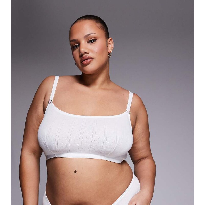 ASOS Curve ASOS DESIGN Curve Evie pointelle bralette with rosebud trim 115514445