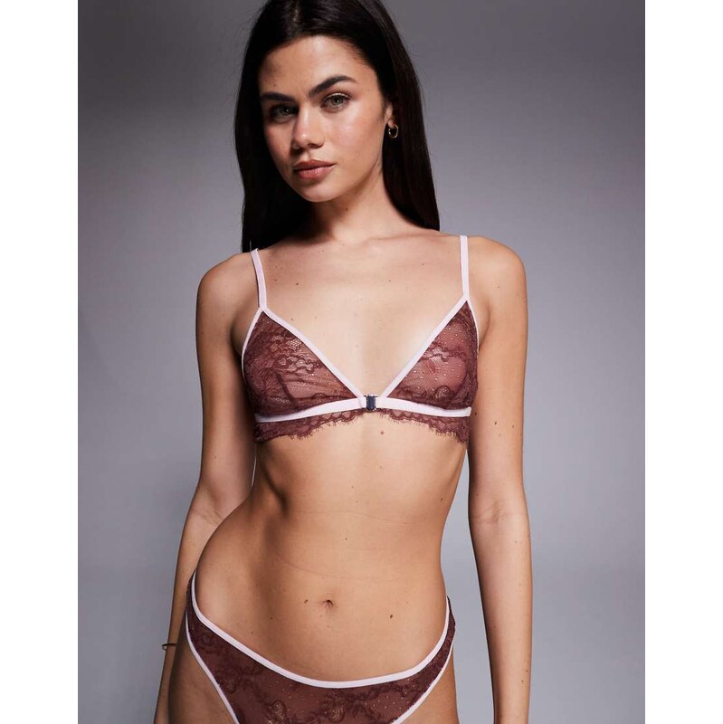 ASOS DESIGN Matilda lace triangle front fastening bra with contrast 115514444