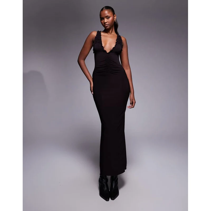asos design square neck scuba maxi dress with thigh split asos design square neck scuba maxi dress with thigh split