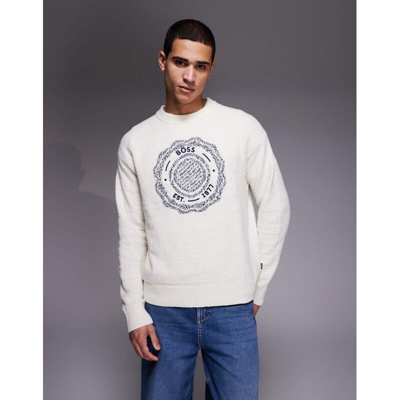 BOSS Orange kerbert chest print crew neck jumper-Neutral