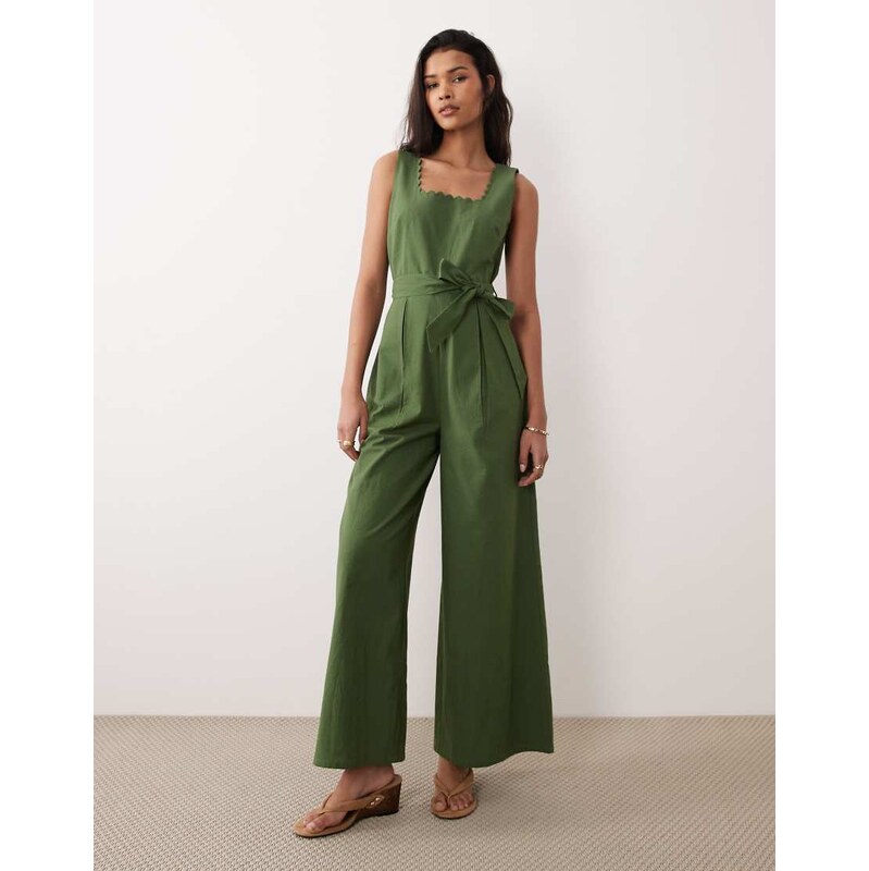 Nobodys Child Bessie square neck bow detail jumpsuit in green