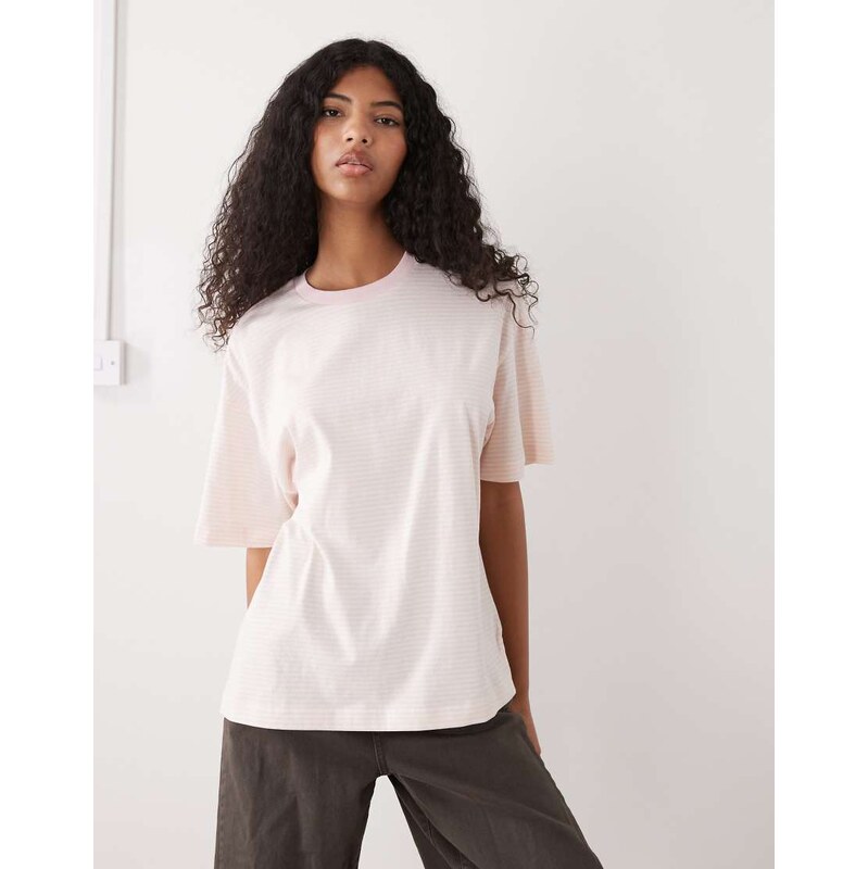 Monki oversized t-shirt in yellow and pink stripe