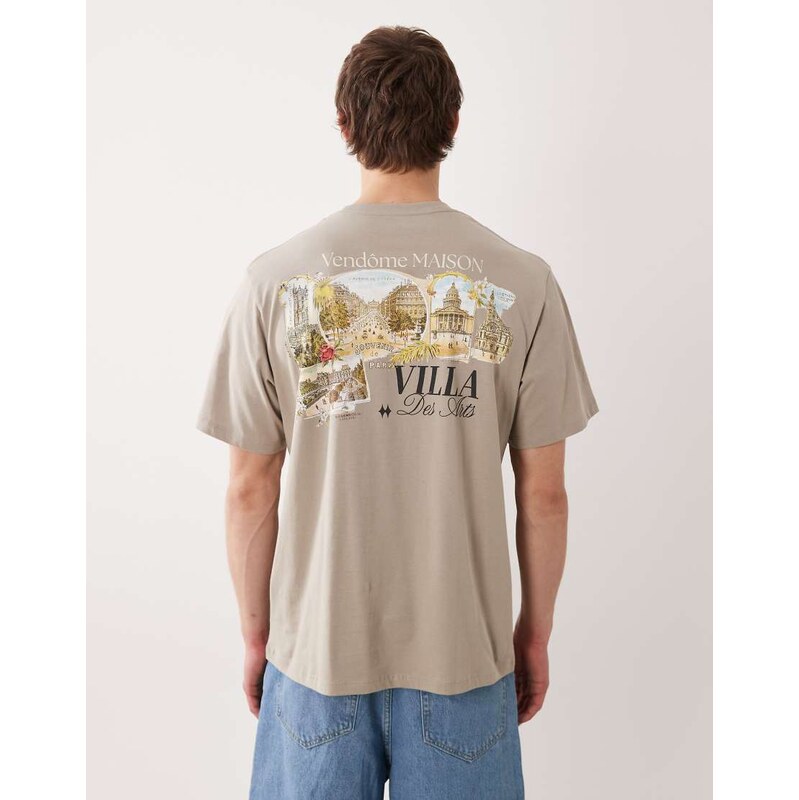 Jack & Jones oversized t-shirt with scenic backprint in khaki