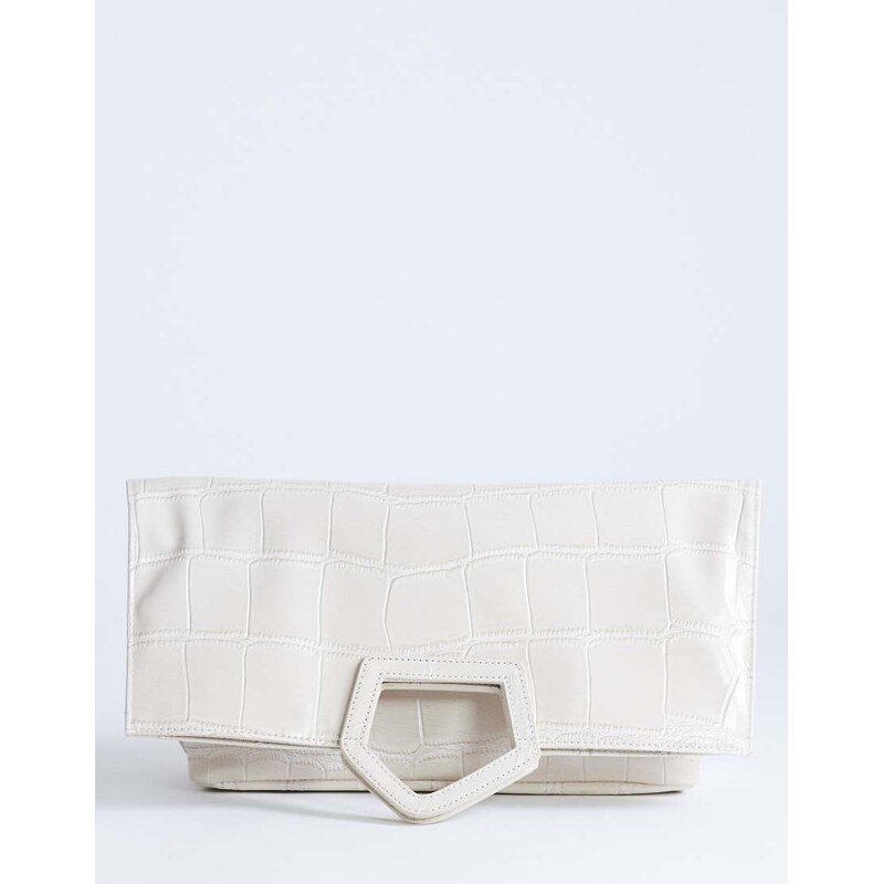 Topshop Gregry folded clutch bag in off white croc 114543799