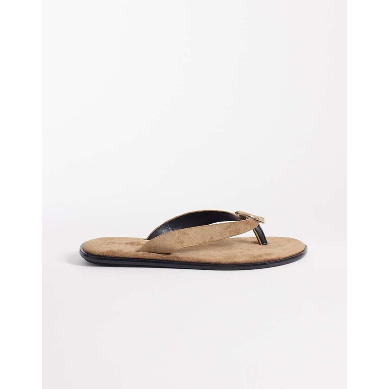 SEQWL flip flop with gold embellishment in taupe faux suedette-Neutral 114339350