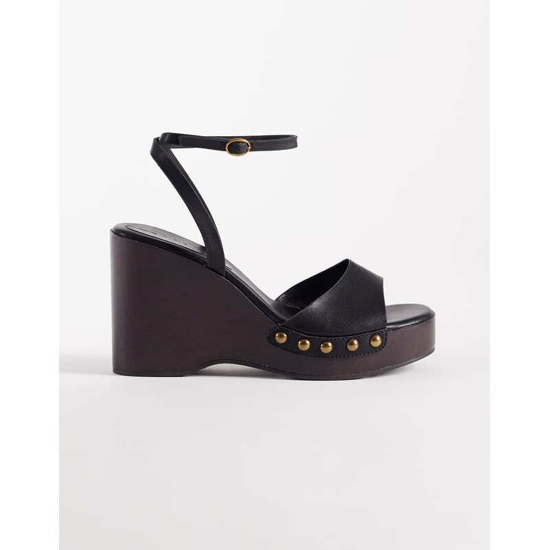ASOS DESIGN Thea wood effect wedges in black