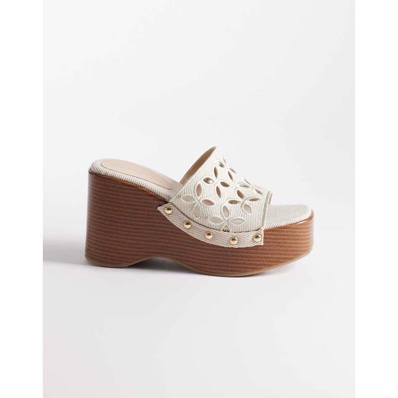 ASOS DESIGN Tilly cut out wedges in beige linen-Neutral