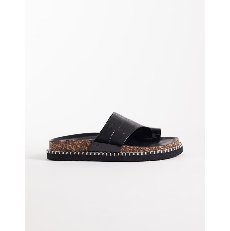 ASOS DESIGN Floris toe loop flat sandal in black croc