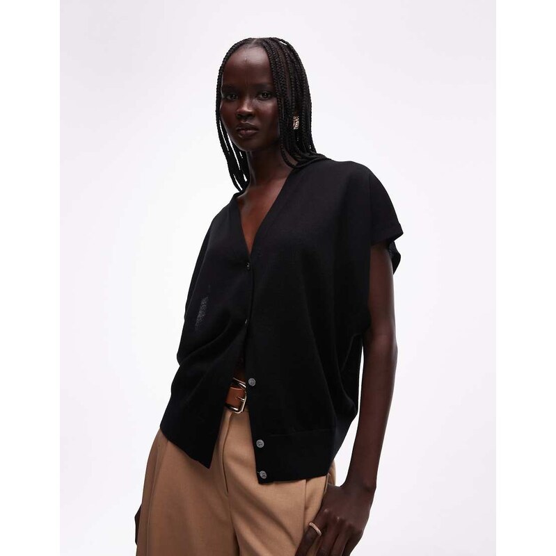 ARKET merino wool button through knitted vest in black 114183674