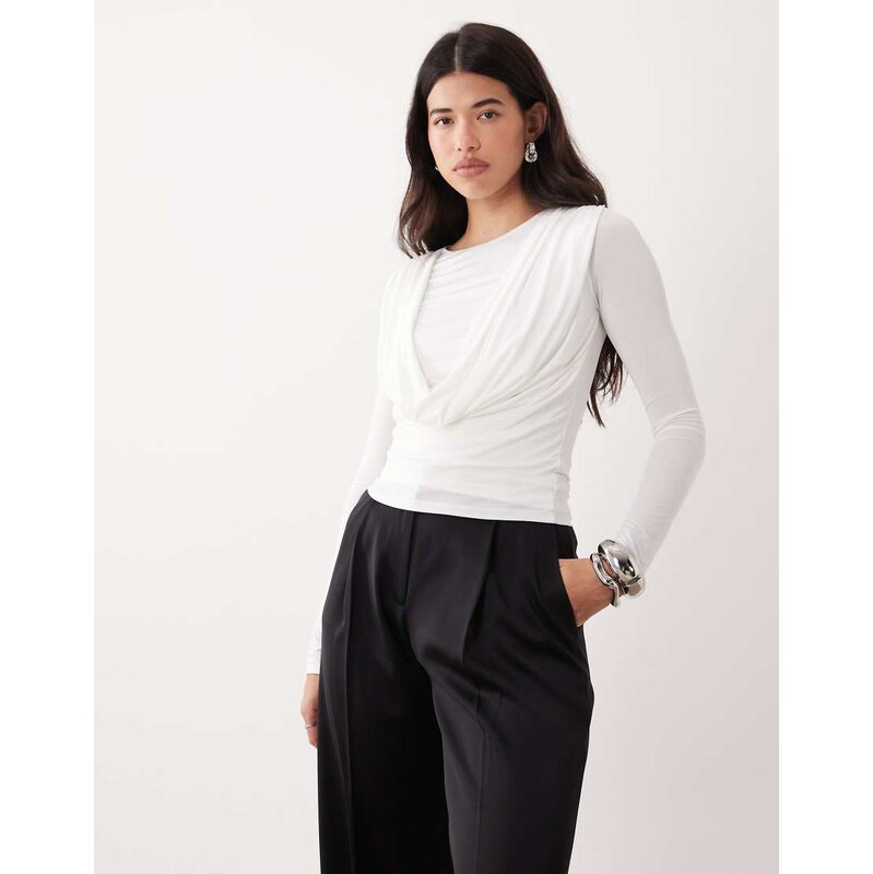 ASOS DESIGN cowl neck long sleeve top in white