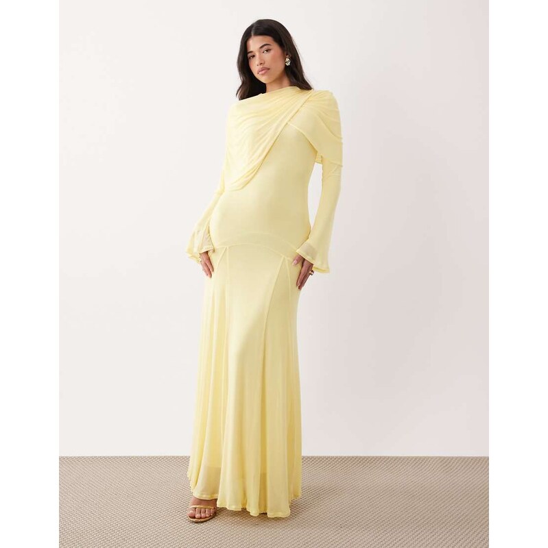 ASOS DESIGN modesty mesh maxi dress with overlay draped neckline