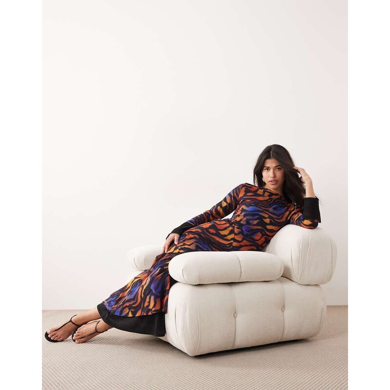 Daska chiffon tie detail maxi dress in orange and blue abstract animal 114425879