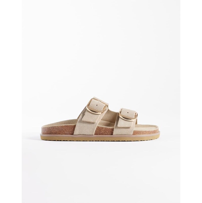 New Look double buckle leather sandal in camel-Neutral